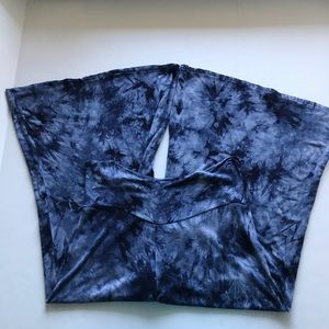 Blue Tye Dye Cropped  Wide Leg Yoga Pants